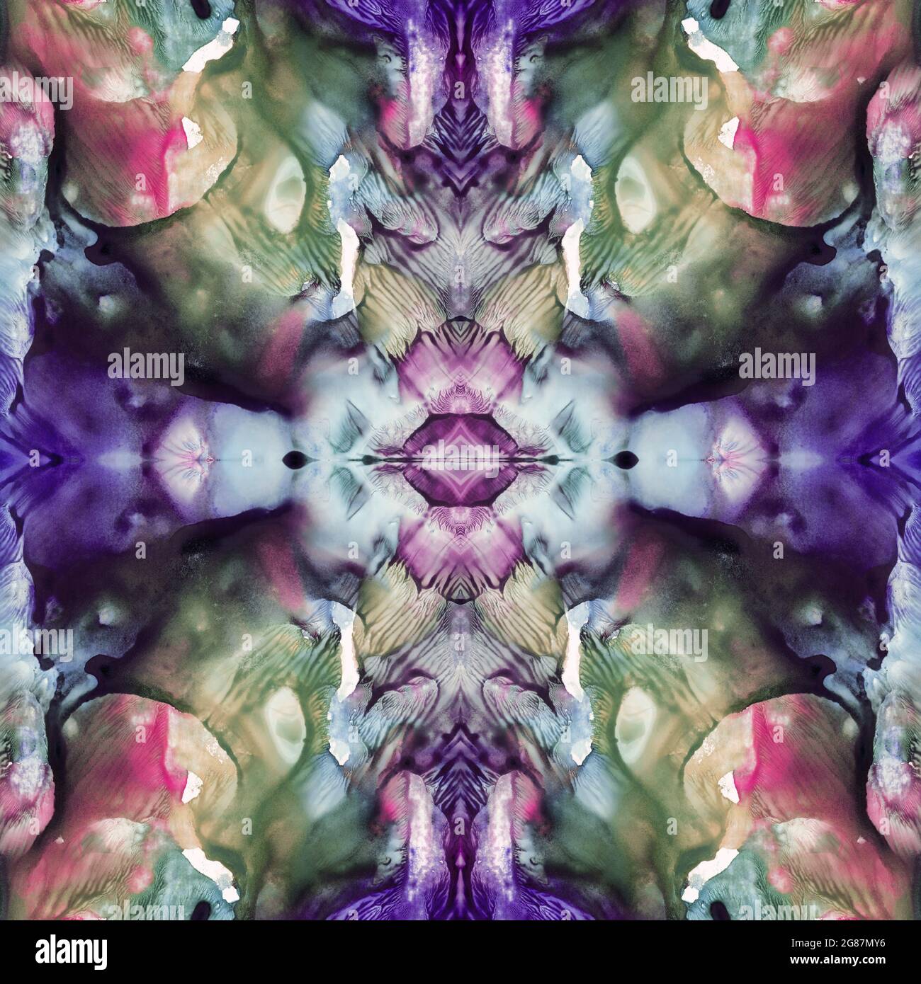 Fondo de acuarela simétrico violeta. Pintura abstracta. Foto de stock