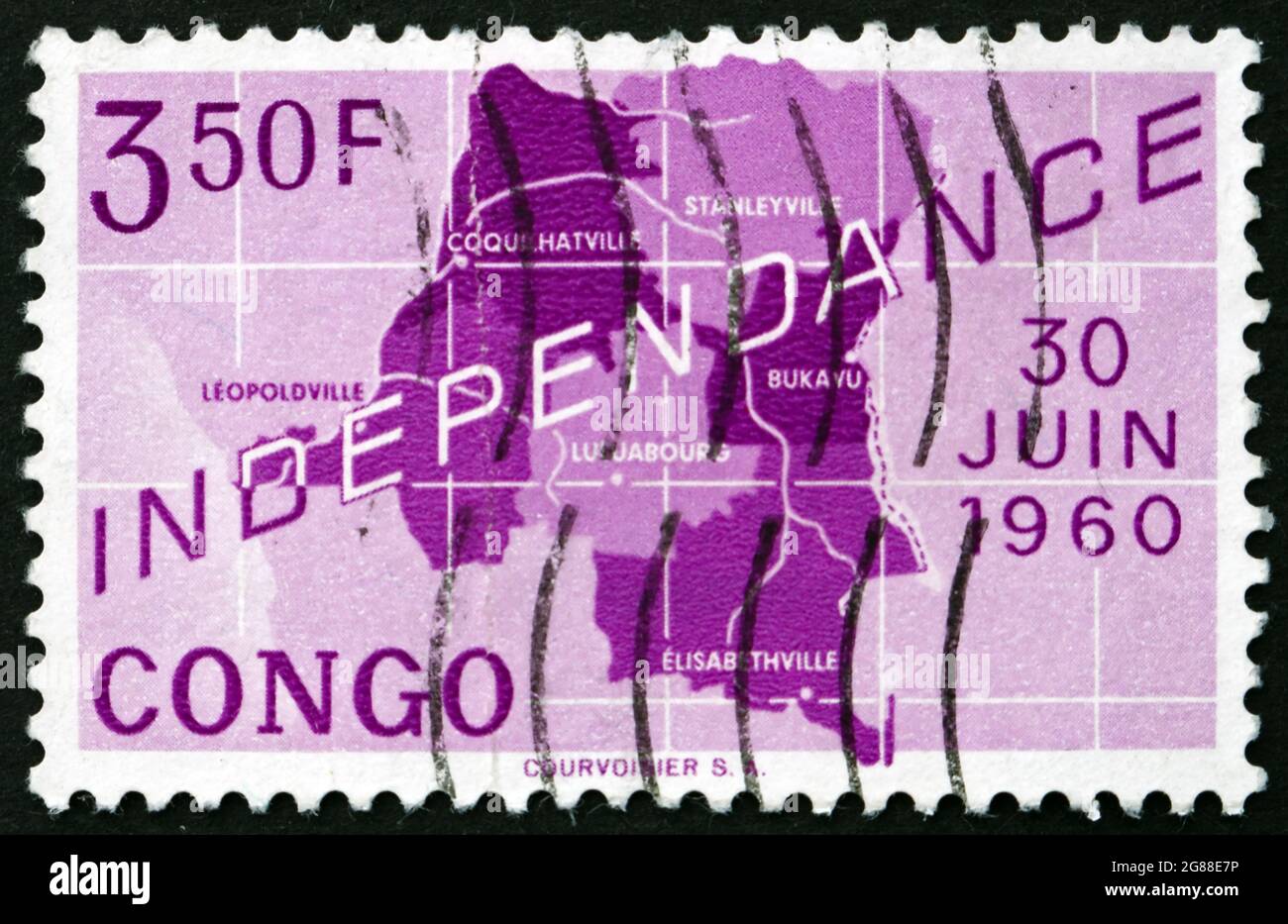 CONGO CIRCA 1960 Un sello impreso en Congo muestra el Mapa del Congo, la independencia del CONGO CIRCA 1960 Un sello impreso en Congo muestra el Mapa del Congo, la independencia del