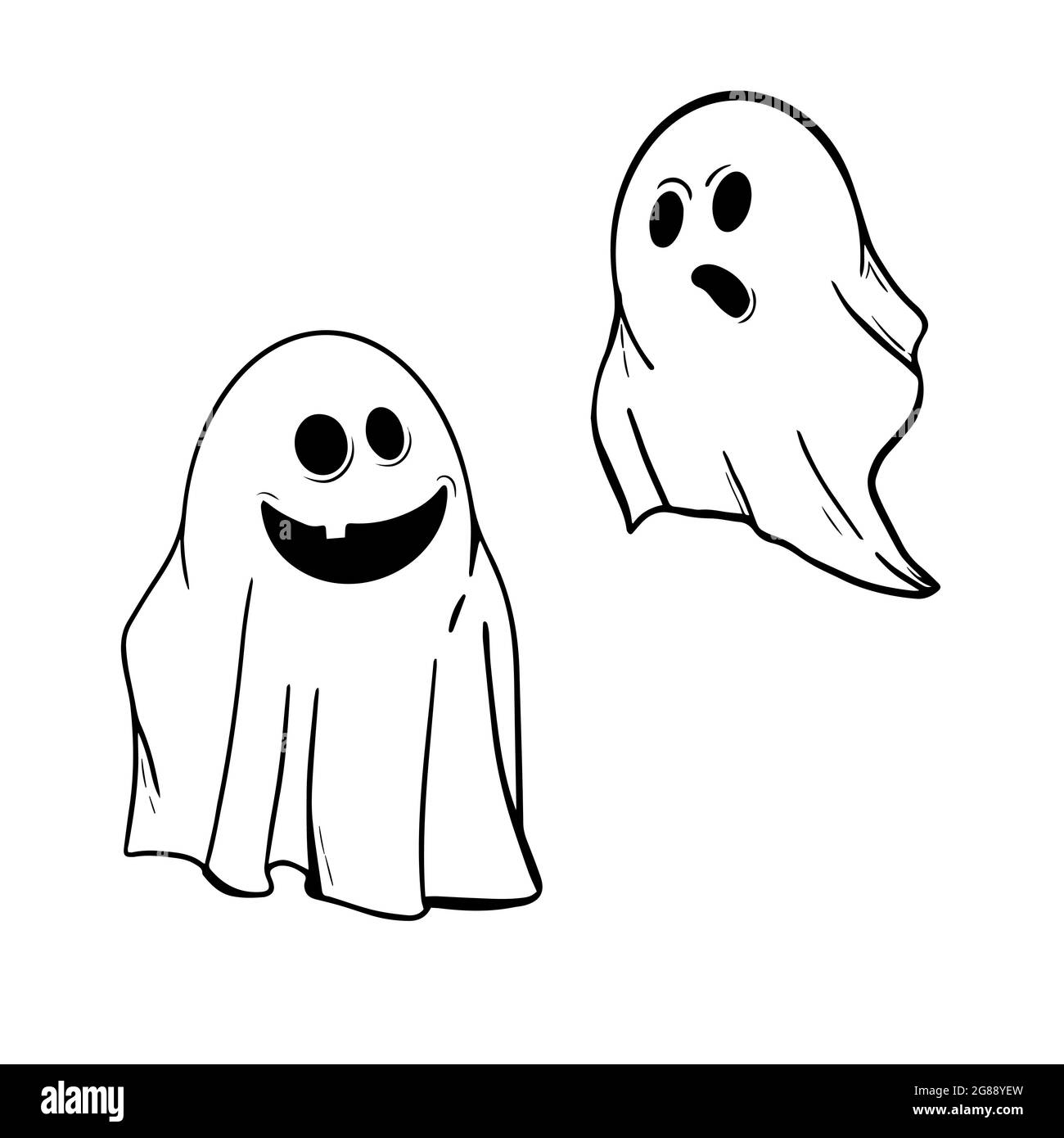 Dos divertidos fantasmas en tinta sobre blanco. Elementos de diseño de  Halloween Imagen Vector de stock - Alamy