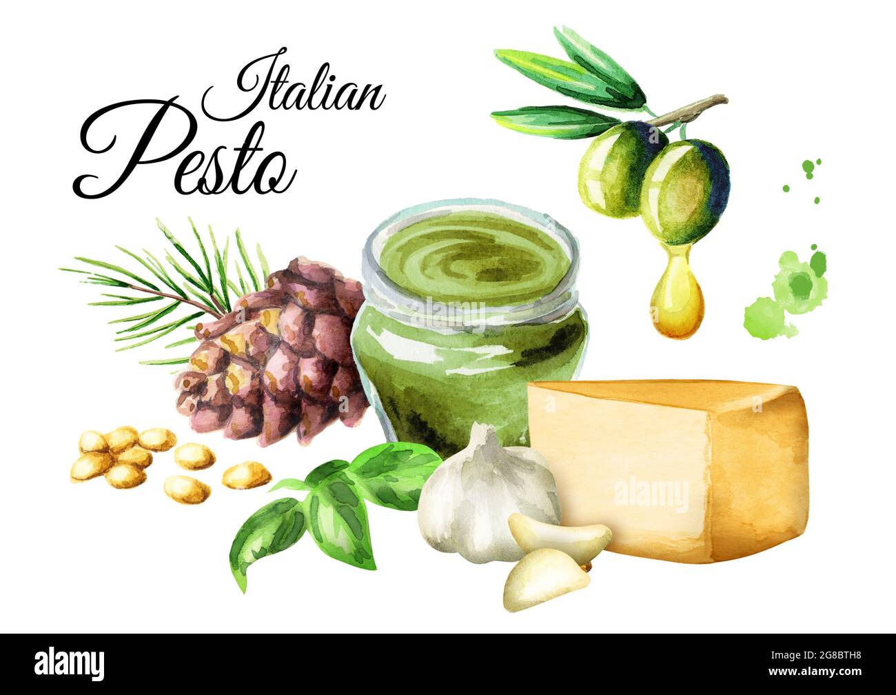 Ingredientes para la salsa Pesto, popular salsa de hierbas italianas