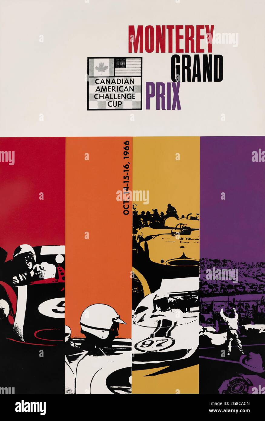 Cartel del automóvil de la vendimia: El Gran Premio de Monterey en 1966. Se celebra en las orillas del circuito Laguna Seca de California. Foto de stock