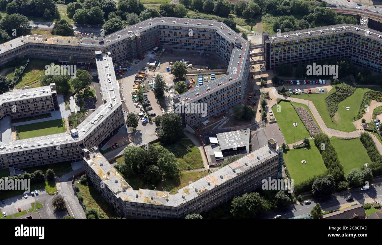 Vista aérea de un famoso edificio de apartamentos Park Hill Flats en Sheffield Foto de stock