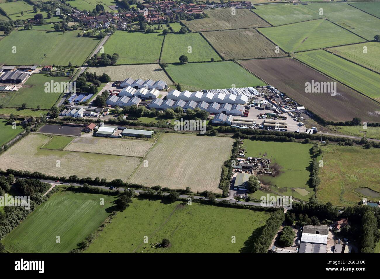 Vista aérea de Hessay Industrial Estate (cerca de la carretera A59 al oeste de York) Foto de stock