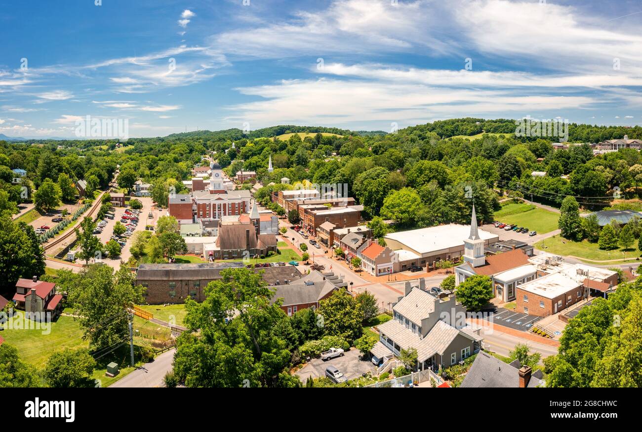 Vista aérea de Jonesborough, Tennessee Foto de stock