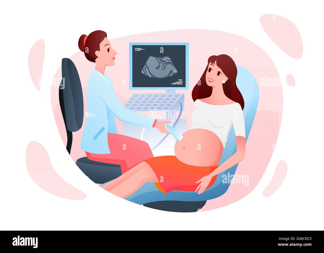 Consulta del embarazo de la medicina, el doctor que examina a mujer  embarazada con el ultrasonido Imagen Vector de stock - Alamy