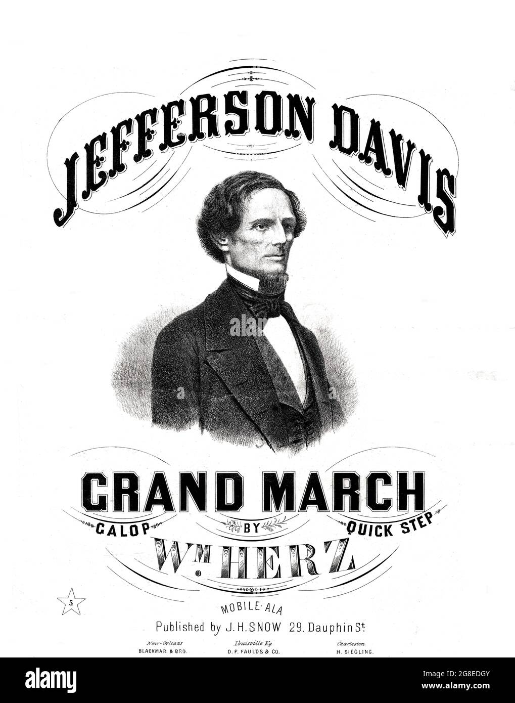 Jefferson Davis Grand March, 1861 Partituras de la Guerra Civil Confederada para el Presidente del CDA, con retrato Foto de stock