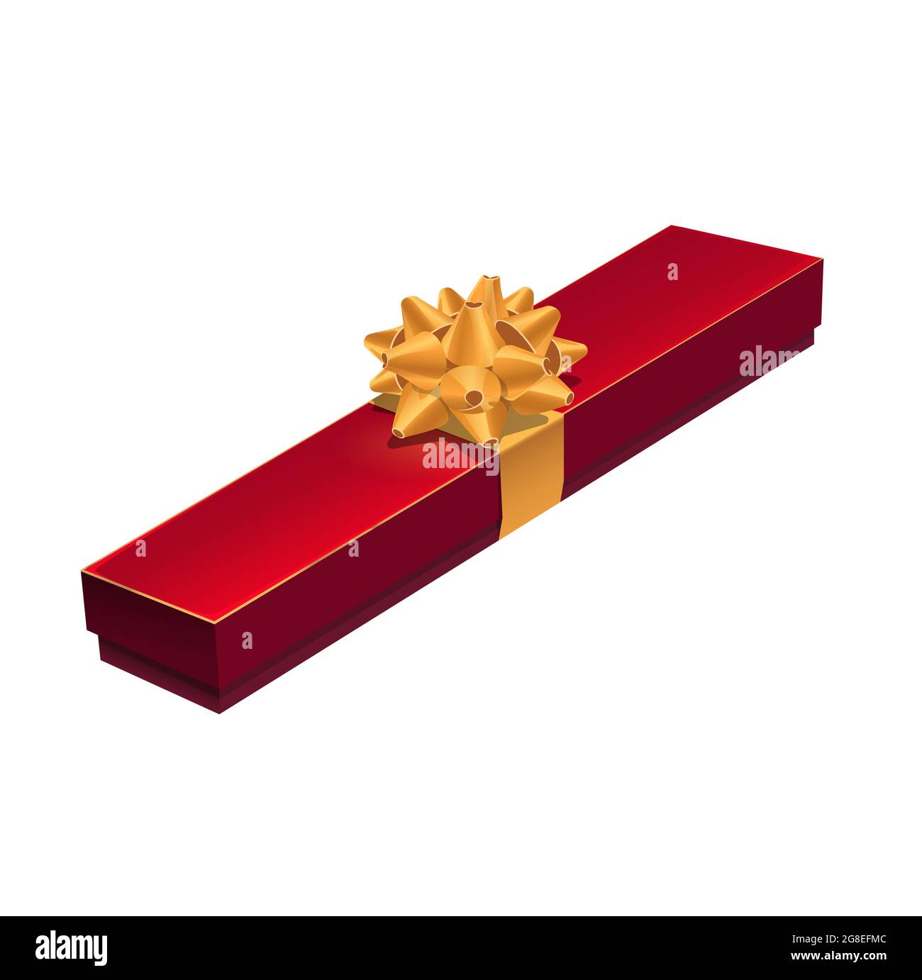 Joyero caja de regalo, caja roja con lazo dorado corbata, vector. Caja de regalo para collar de joyas o terciopelo rojo con cinta de oro, cumpleaños o boda y Imagen Vector