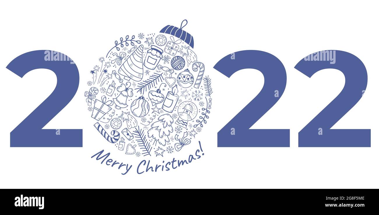 2022. Bola de Navidad y fecha del año. Feliz Navidad. bola de Navidad azul oscuro de los dibujos lineales de Año Nuevo. Ilustración vectorial para Imagen Vector de stock - Alamy 2022. Bola de Navidad y fecha del año. Feliz Navidad. bola de Navidad azul oscuro de los dibujos lineales de Año Nuevo. Ilustración vectorial para Imagen Vector de stock - Alamy