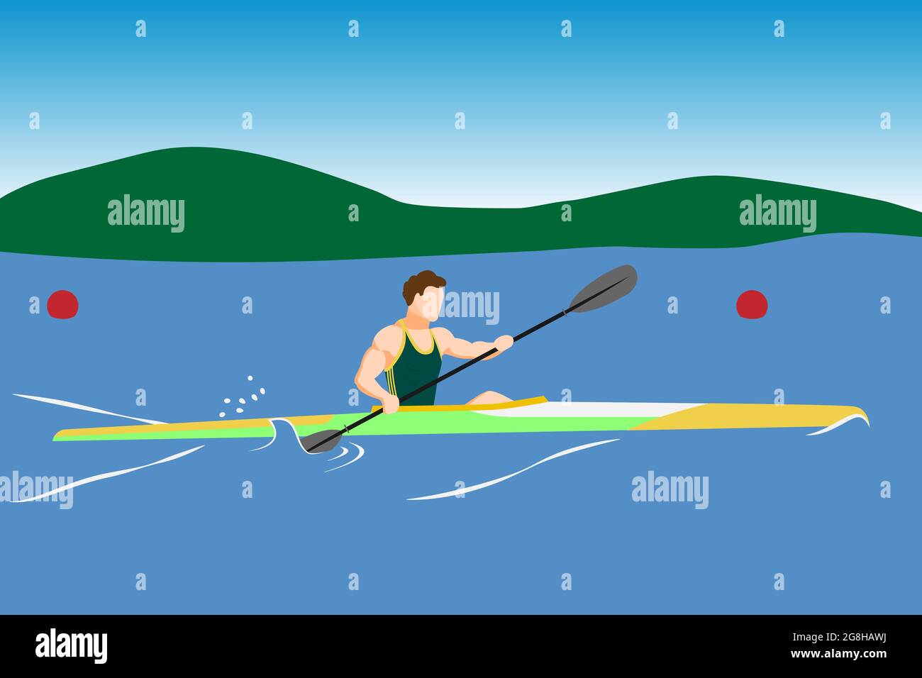 Entrenamiento o competición de kayakistas deportistas Ilustración del Vector