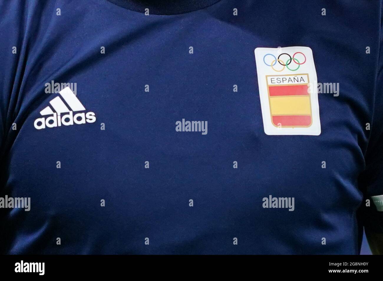 Sapporo, Japón. 22nd de julio de 2021. Camiseta del equipo de España con  logotipo olímpico y su patrocinador Adidas durante el torneo de fútbol  olímpico masculino Tokio 2020 entre Egipto y España