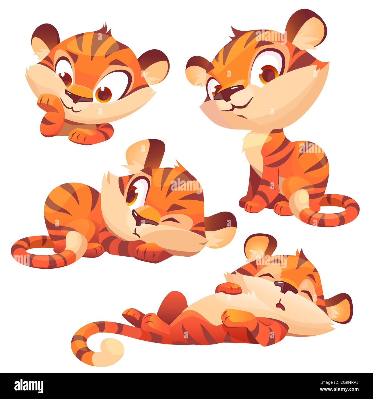 Juego de dibujos animados bebé tigre, lindo animal cachorro carácter Imagen  Vector de stock - Alamy