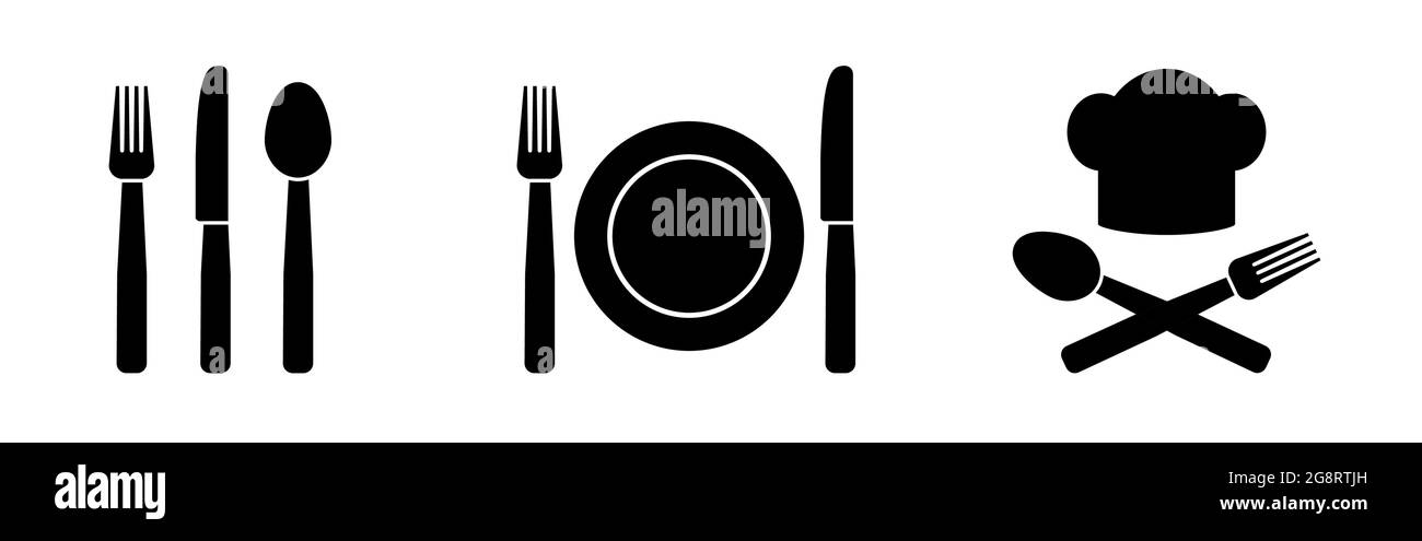 Cubiertos con cuchillo tenedor y cuchara símbolos gastronomía restaurante o  cocinar vectores iconos Imagen Vector de stock - Alamy
