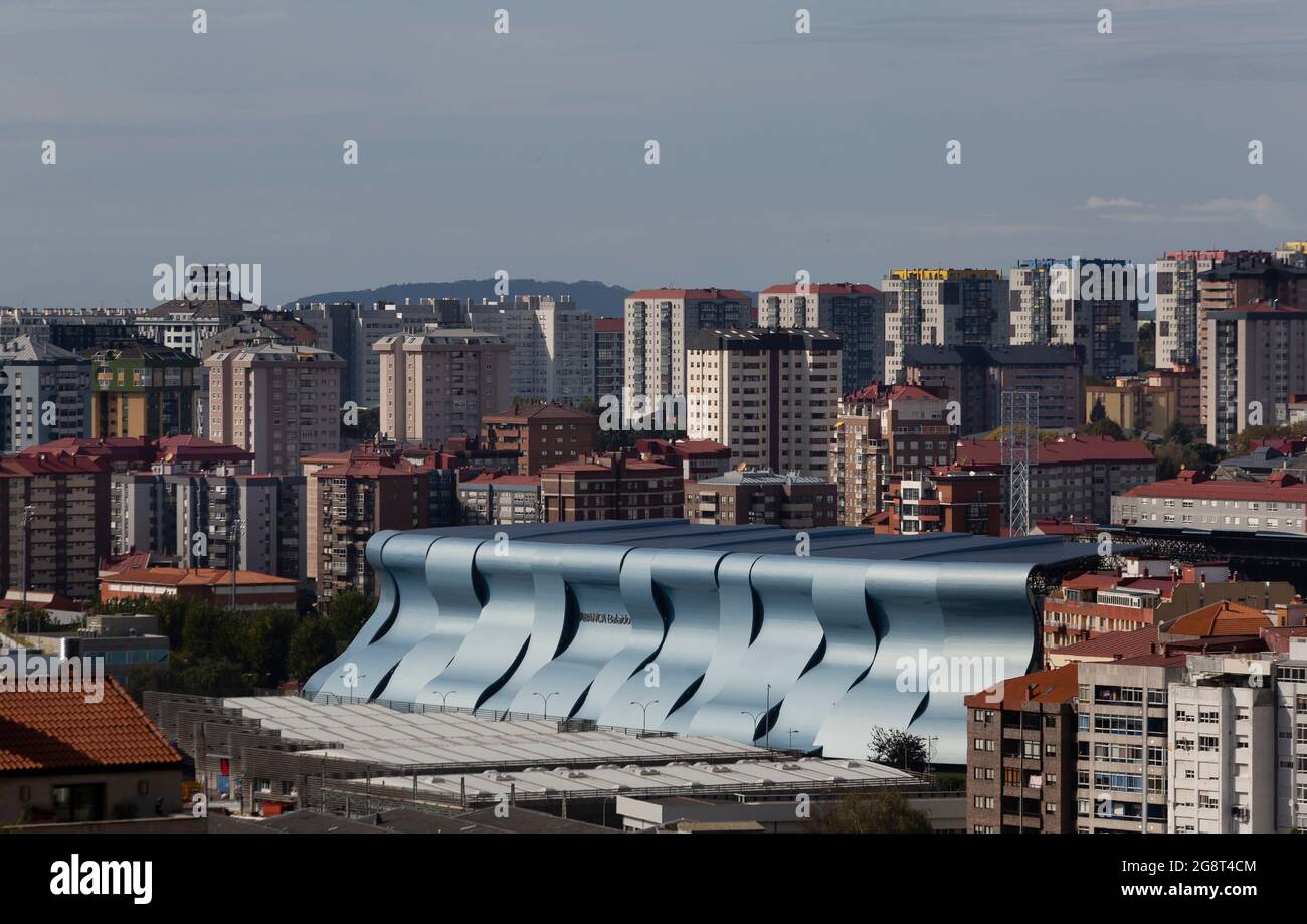 Vista del campo de fútbol de Balaídos, estadio del Real Club Celta de Vigo. Foto de stock