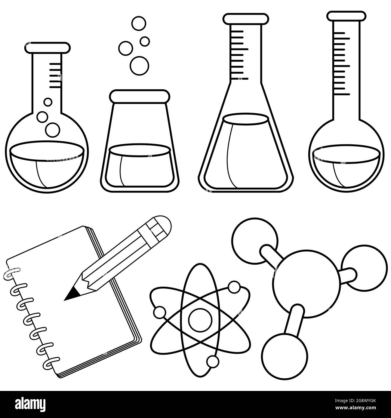 La ciencia y la química. Libro para colorear de blanco y negro página  Fotografía de stock - Alamy