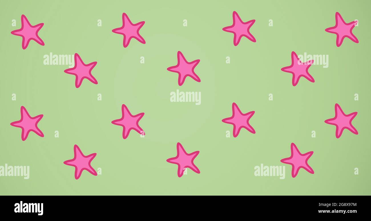 Composición de filas de estrellas de color rosa sobre fondo verde  Fotografía de stock - Alamy