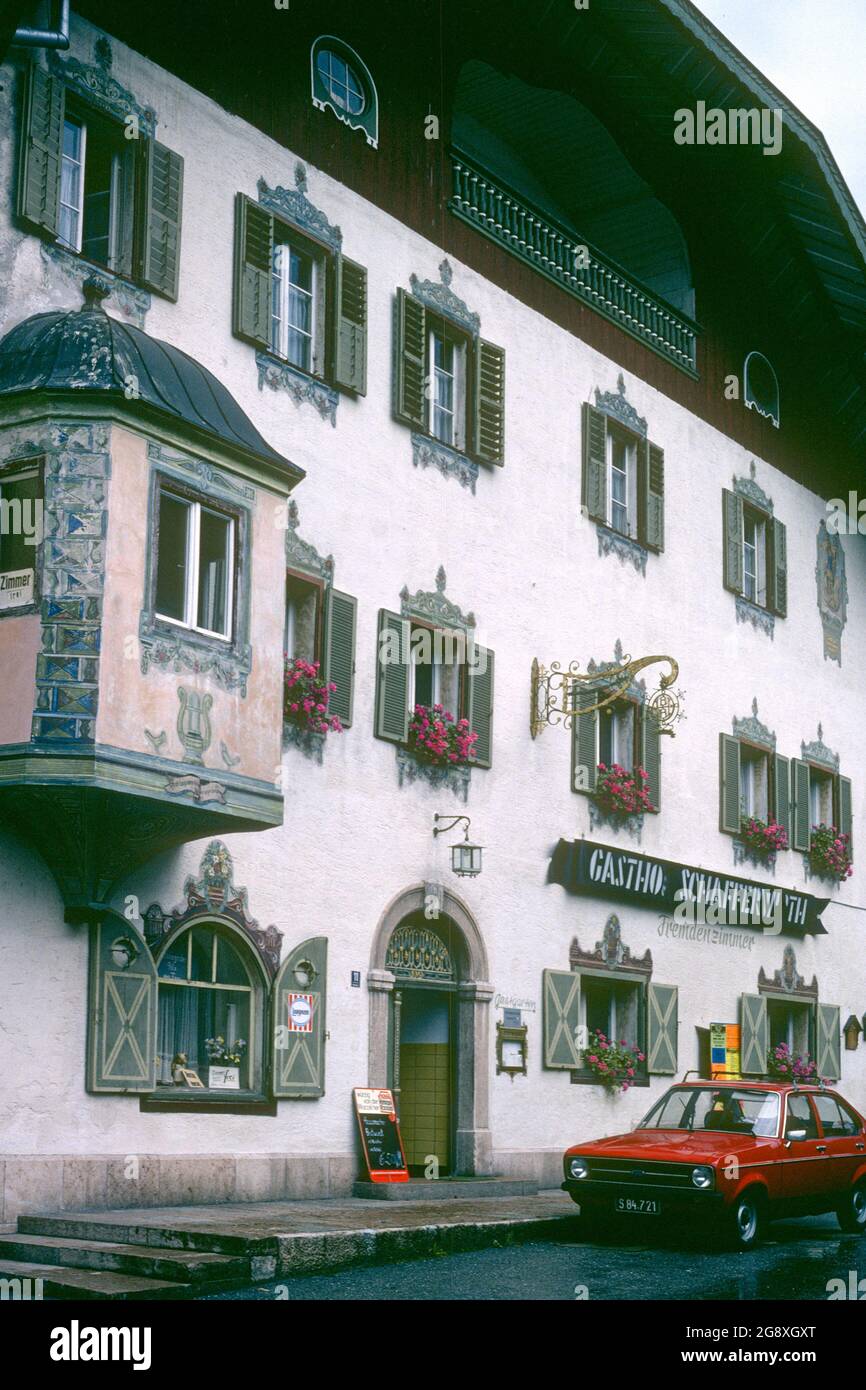 Hotel 'Der Schafferwirth' en 1981, Marktschellenberg, Baviera, Alemania Foto de stock