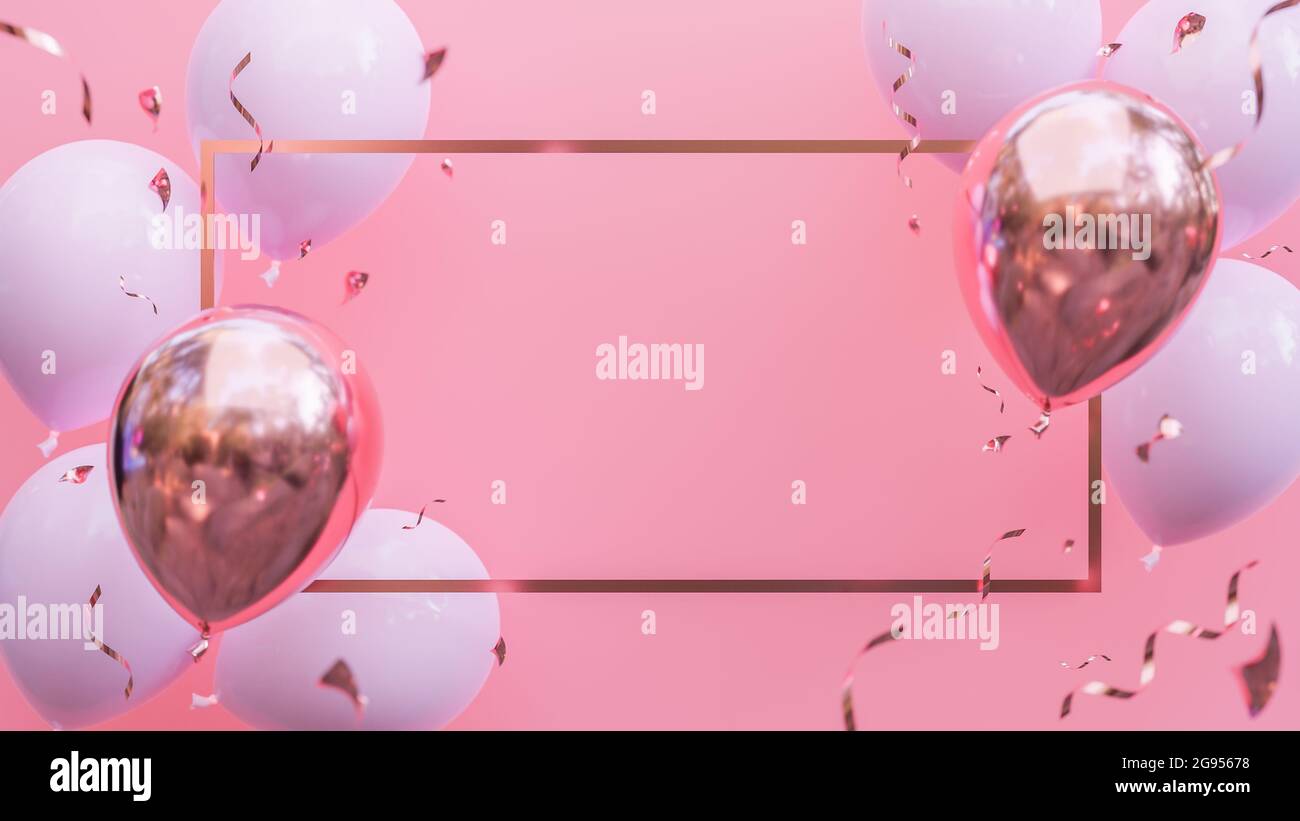 Globos de color rosa y dorado flotando en color rosa pastel   fiesta y concepto de año nuevo. ,3d modelo e  ilustración Fotografía de stock - Alamy
