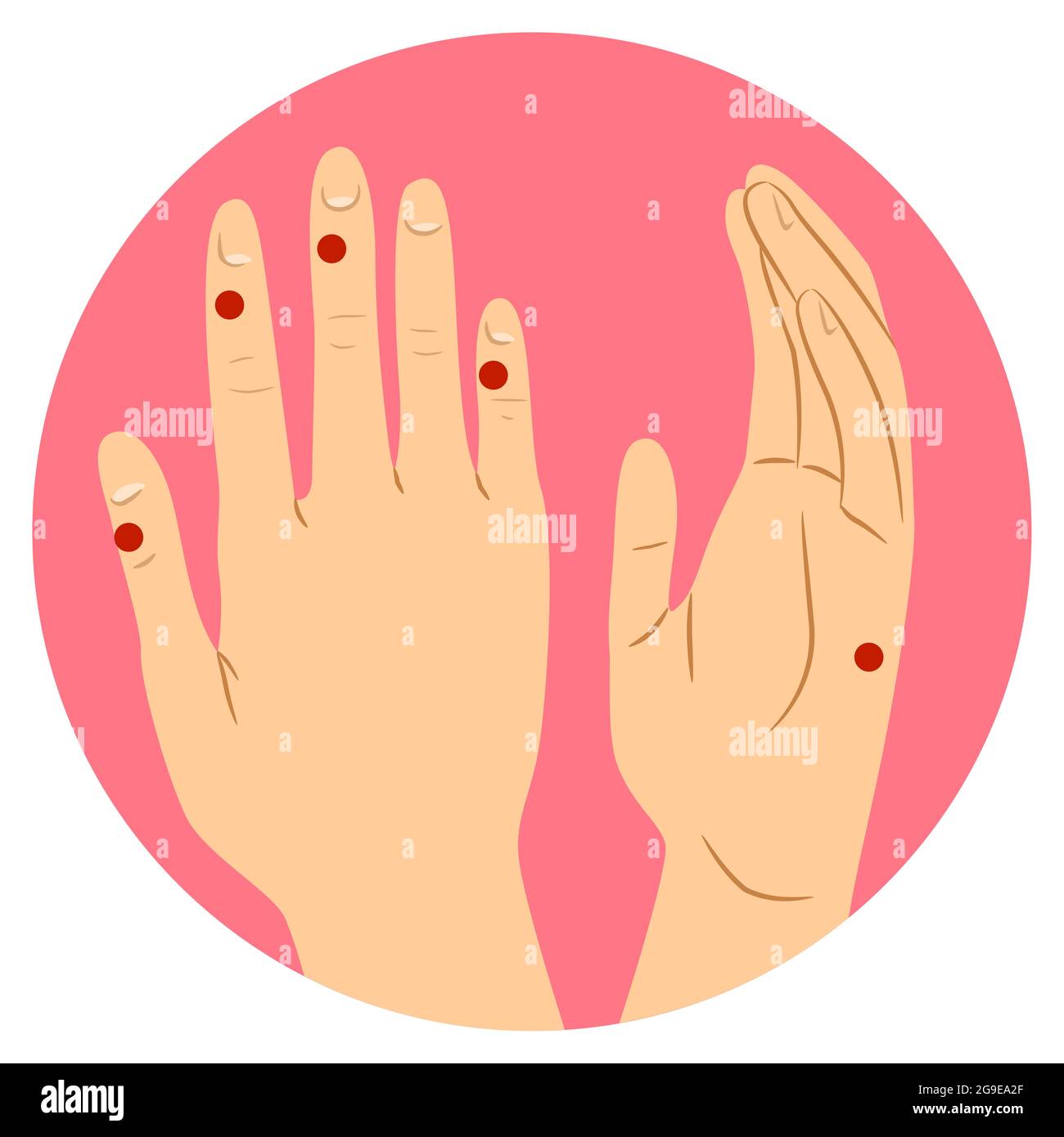 Ilustración de puntos de contacto de manos con puntos rojos Fotografía de  stock - Alamy