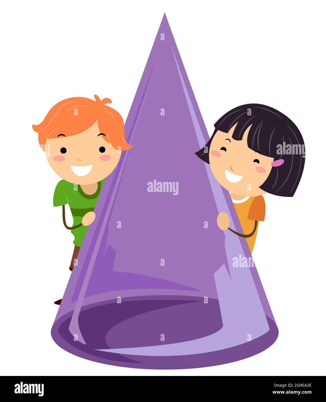 Ilustración de Stickman Kids sosteniendo un cono, una forma común 3D Foto de stock