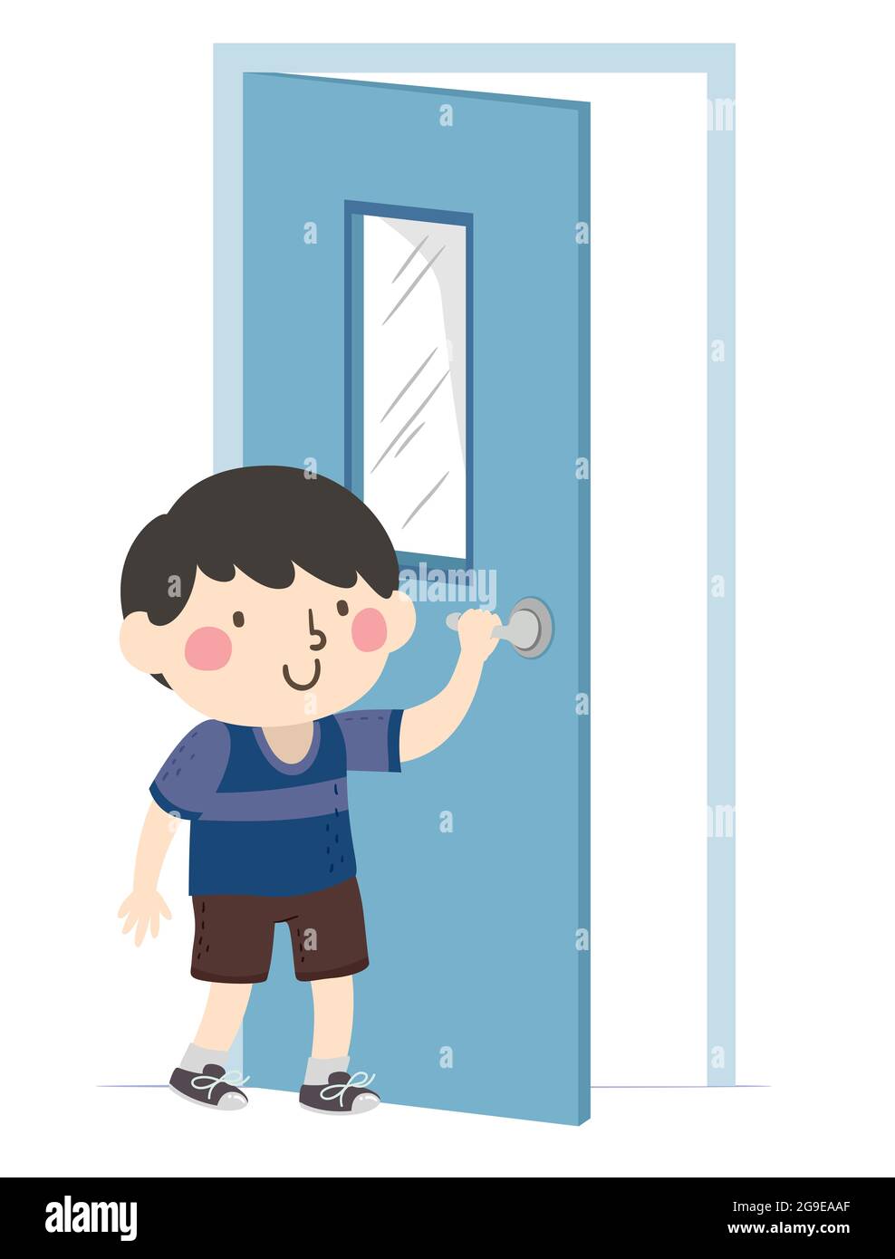 Ilustración de un niño que cierra la puerta del salón de clase como parte  de las tareas del monitor de la puerta Fotografía de stock - Alamy