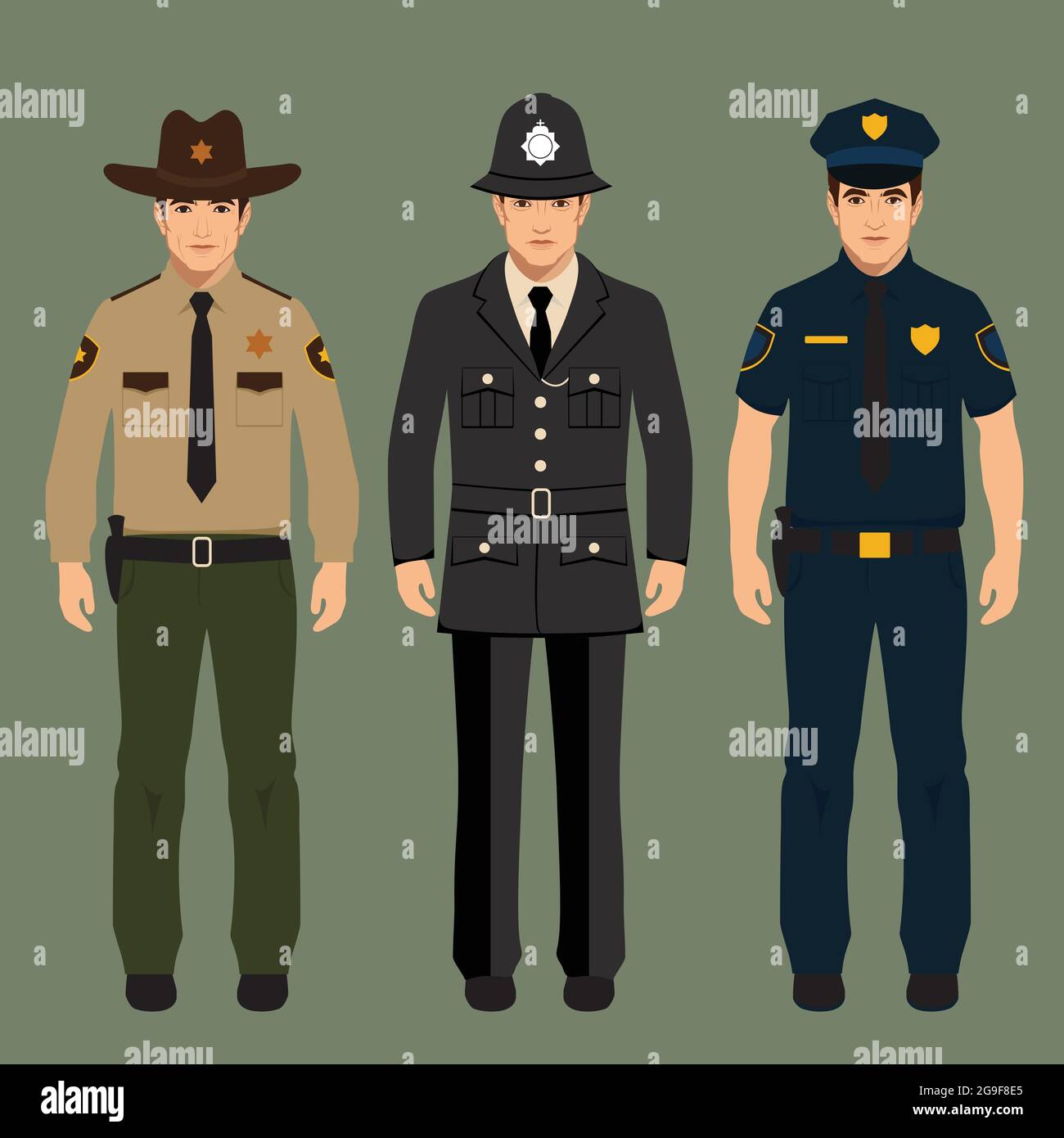 Maletín violín Folleto uniforme de policía y sheriff británico, agentes de policía de vectores  personas, profesión de ilustración de vectores Imagen Vector de stock -  Alamy