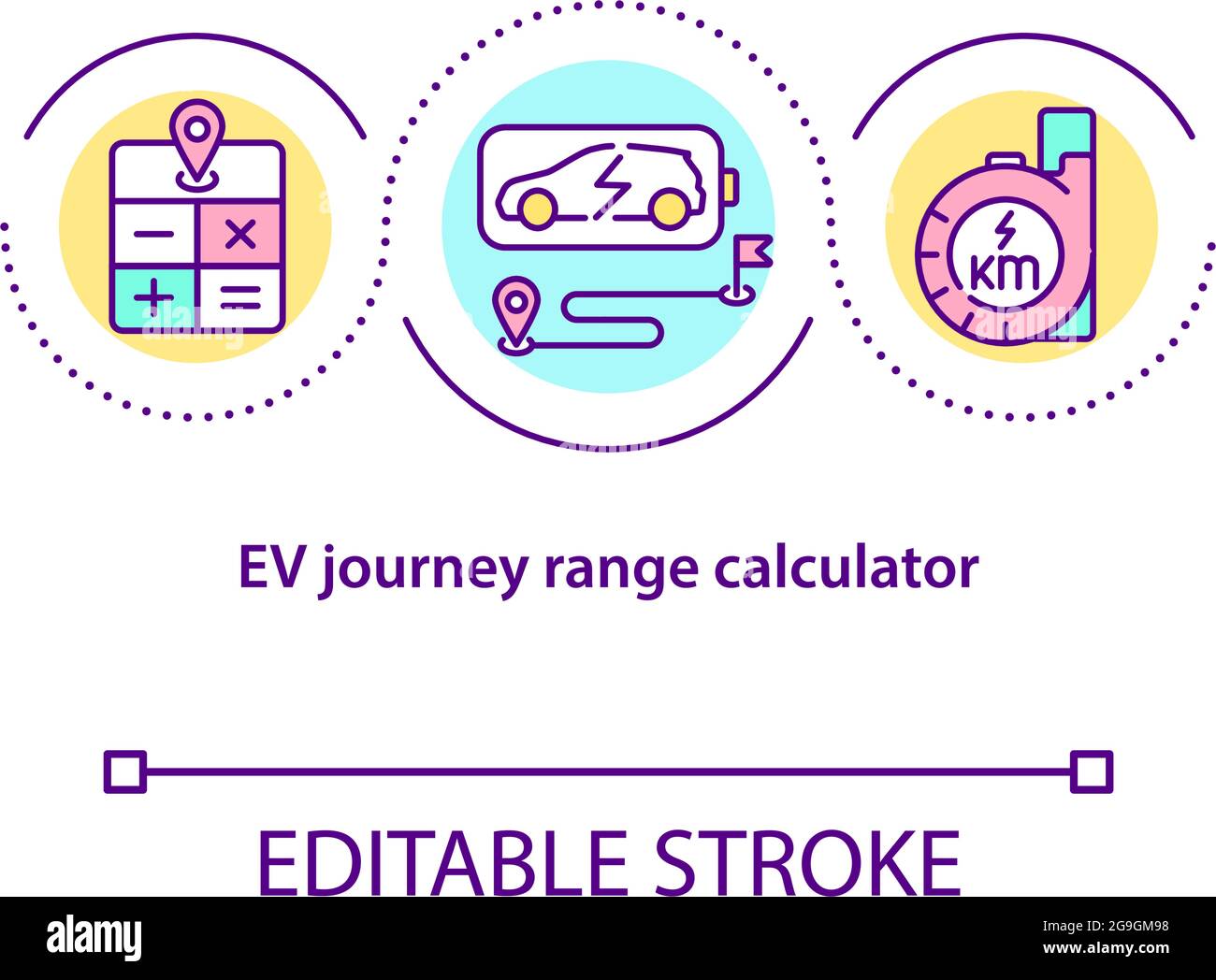 Icono de concepto de calculadora de rango de viaje EV Imagen Vector de  stock - Alamy