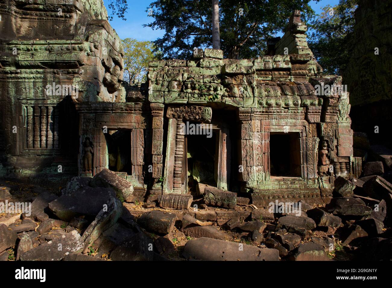 Sudeste de Asia, Camboya, provincia de Siem Reap, sitio de Angkor, patrimonio mundial de la Unesco desde 1992, Ta Prohm templo construido en 1186 por el rey Jayavarman VI Foto de stock