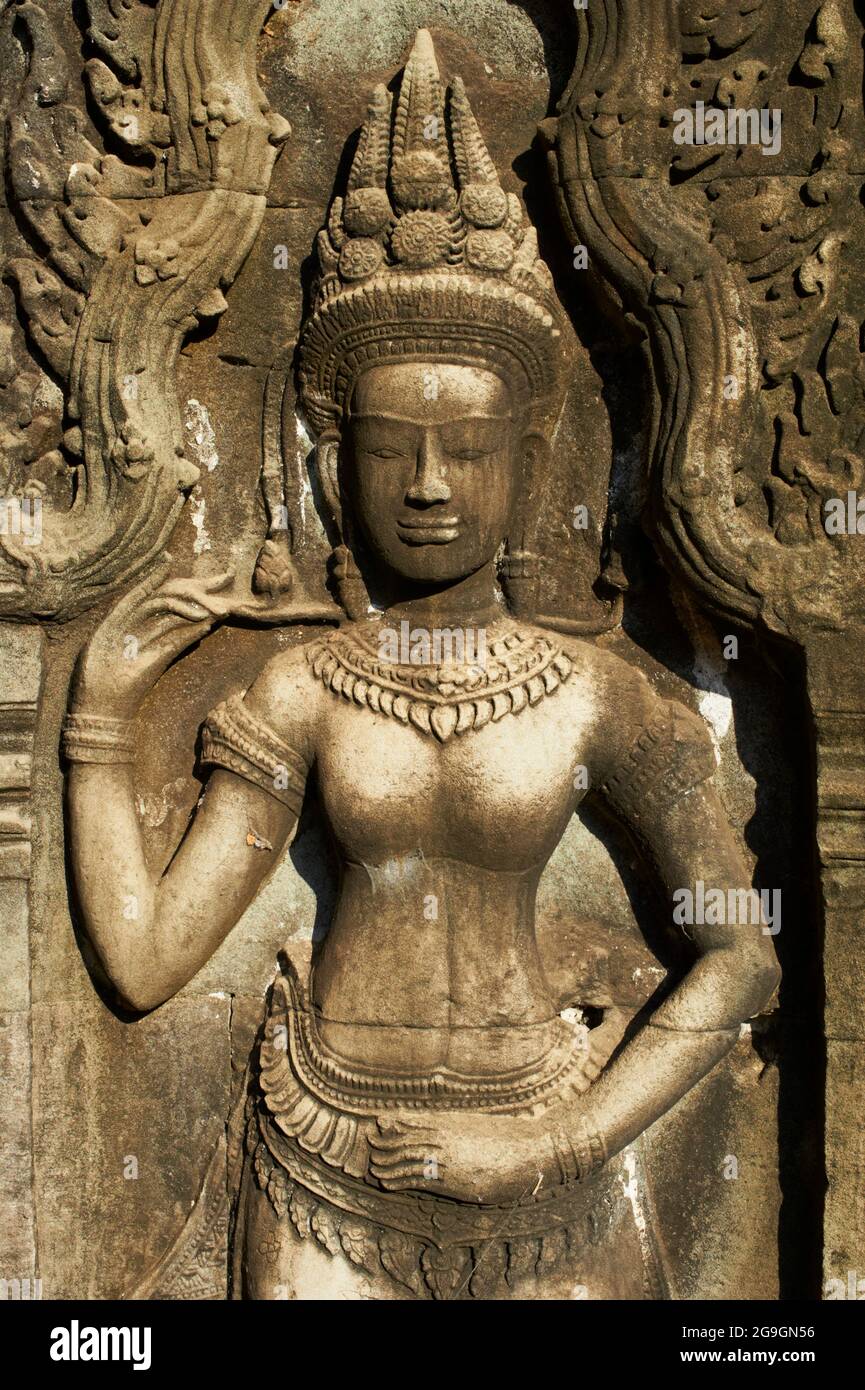 Sudeste de Asia, Camboya, provincia de Siem Reap, sitio de Angkor, patrimonio mundial de la Unesco desde 1992, Ta Prohm templo construido en 1186 por el rey Jayavarman VI Foto de stock