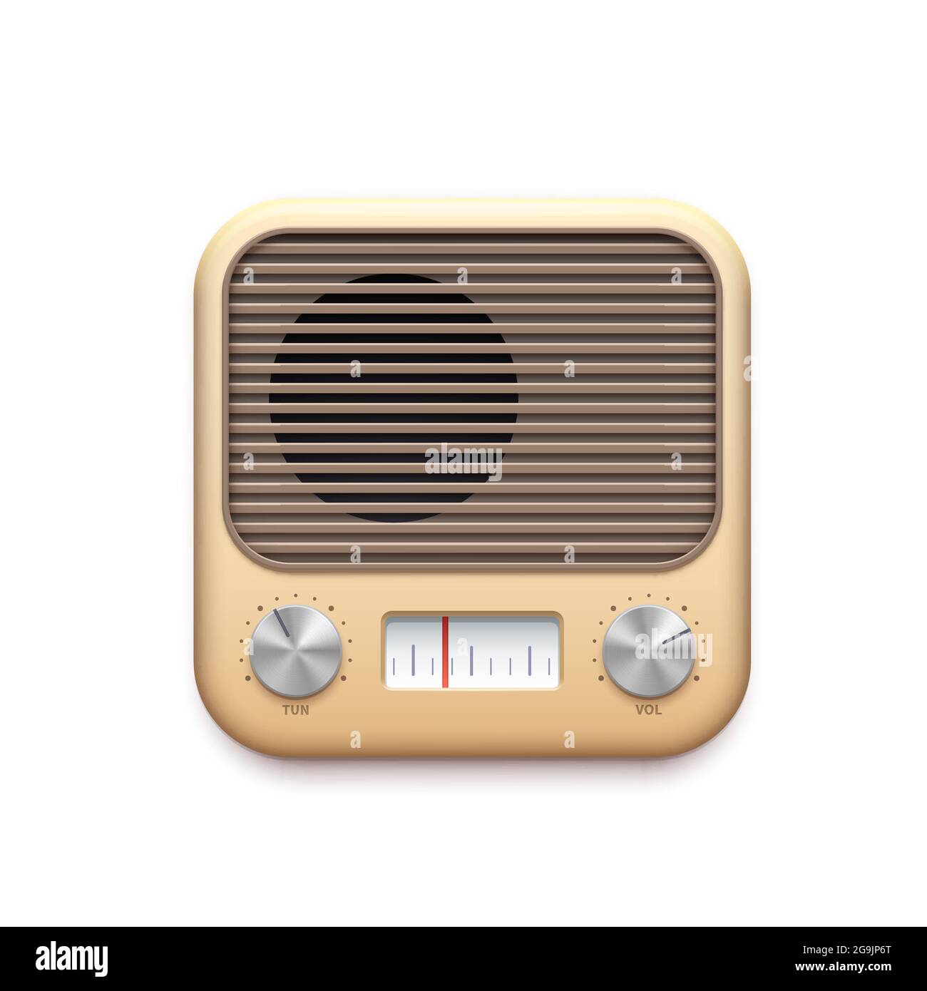 Icono de la aplicación de música de radio FM retro con botones de emisoras  de radio antiguos, vector. Icono de la aplicación de sintonizador de radio  FM vintage con diales de receptor
