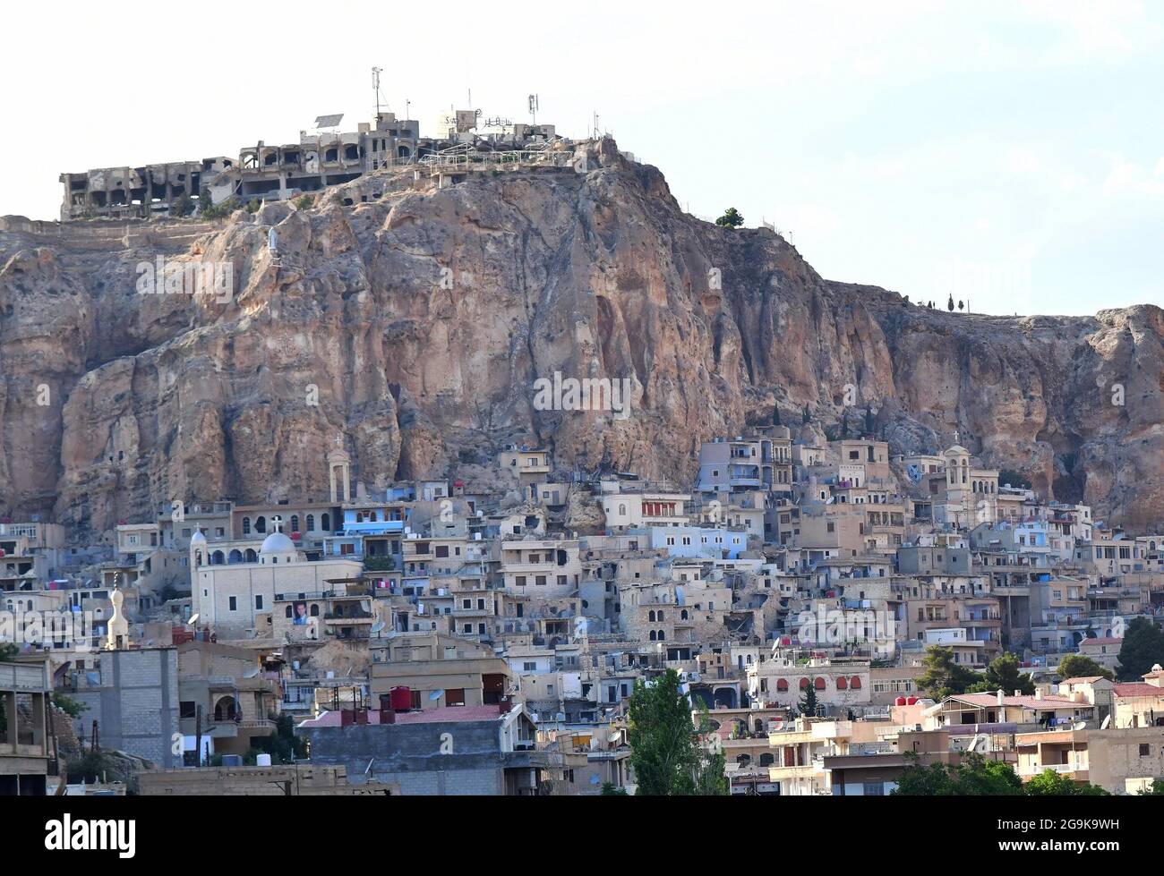 Maaloula, Siria. 26th de julio de 2021. Foto tomada el 26 de julio de 2021  muestra una vista general de la histórica ciudad cristiana de Maaloula, al  norte de Damasco, Siria. Maaloula,