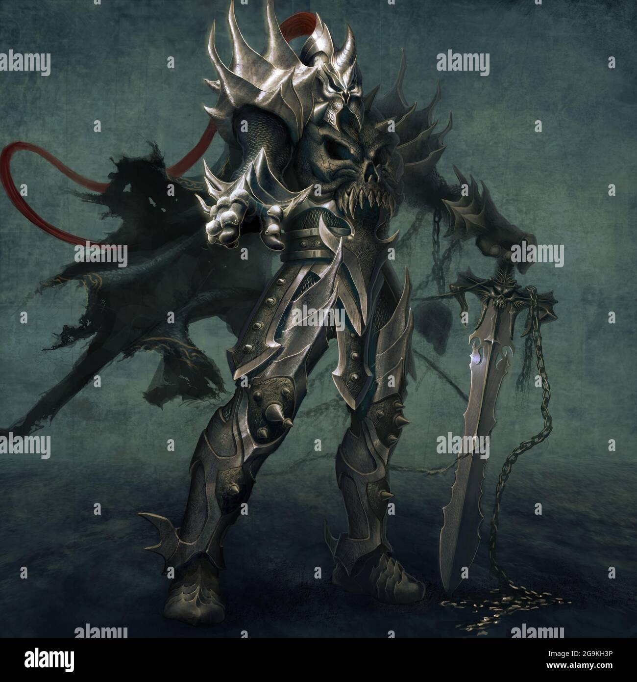 ilustración digital del caballero oscuro de fantasía de figura completa con  una armadura pesada Fotografía de stock - Alamy
