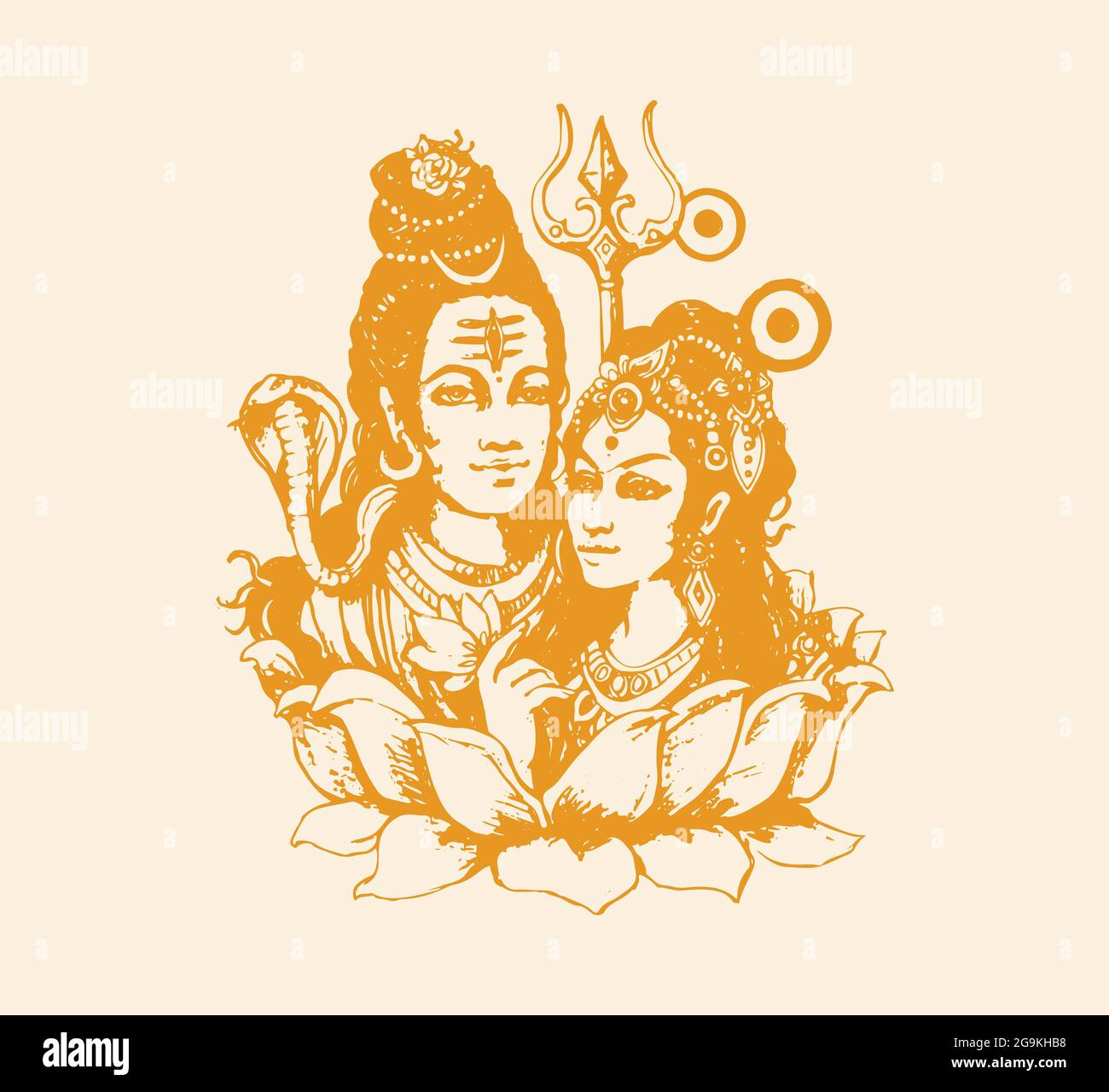 Bosquejo del famoso y poderoso dios indio Señor Shiva y Parvati amor