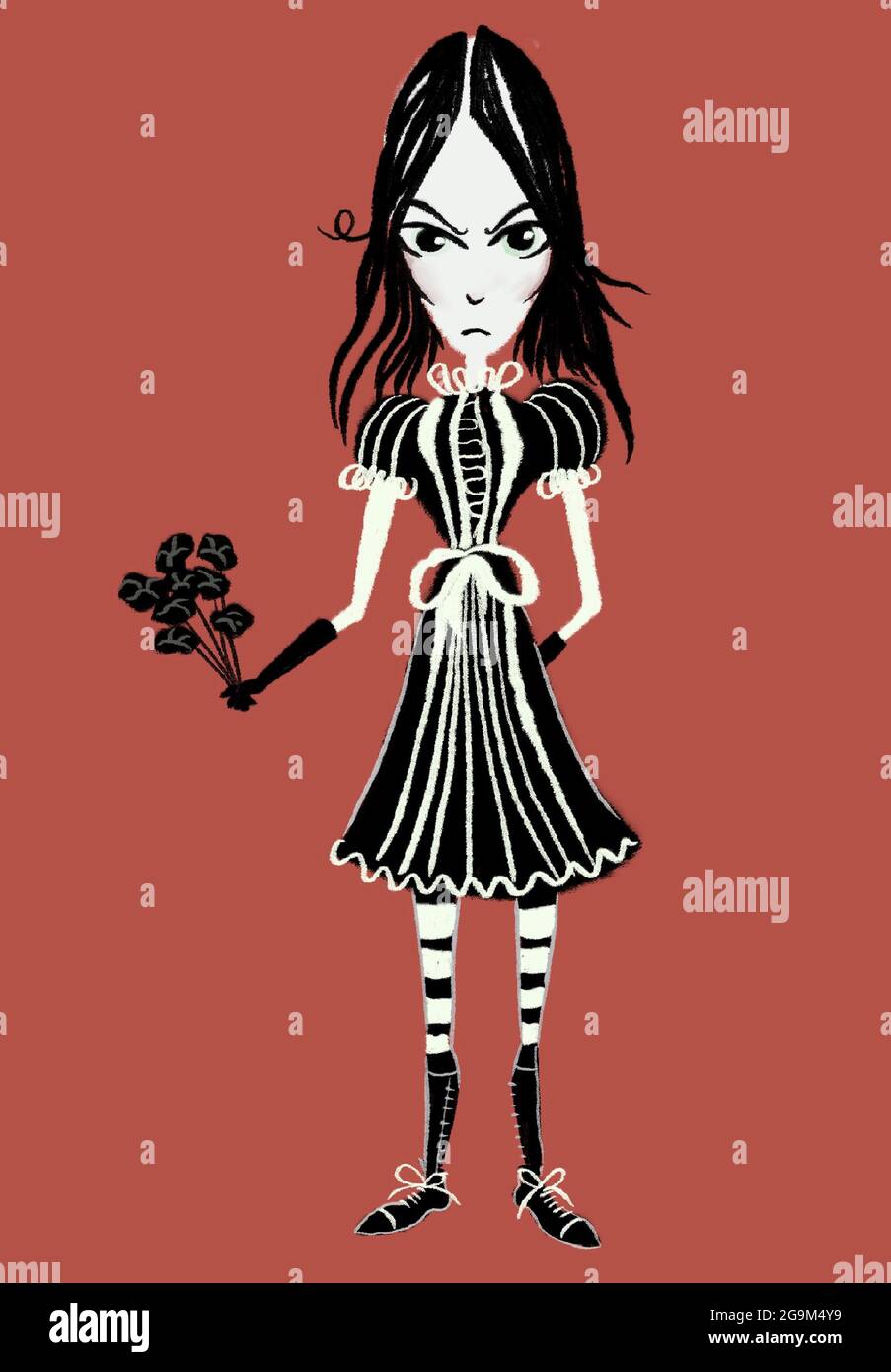 Ilustración dibujada a mano de la muchacha de la goth o de la muchacha de Loli Foto de stock