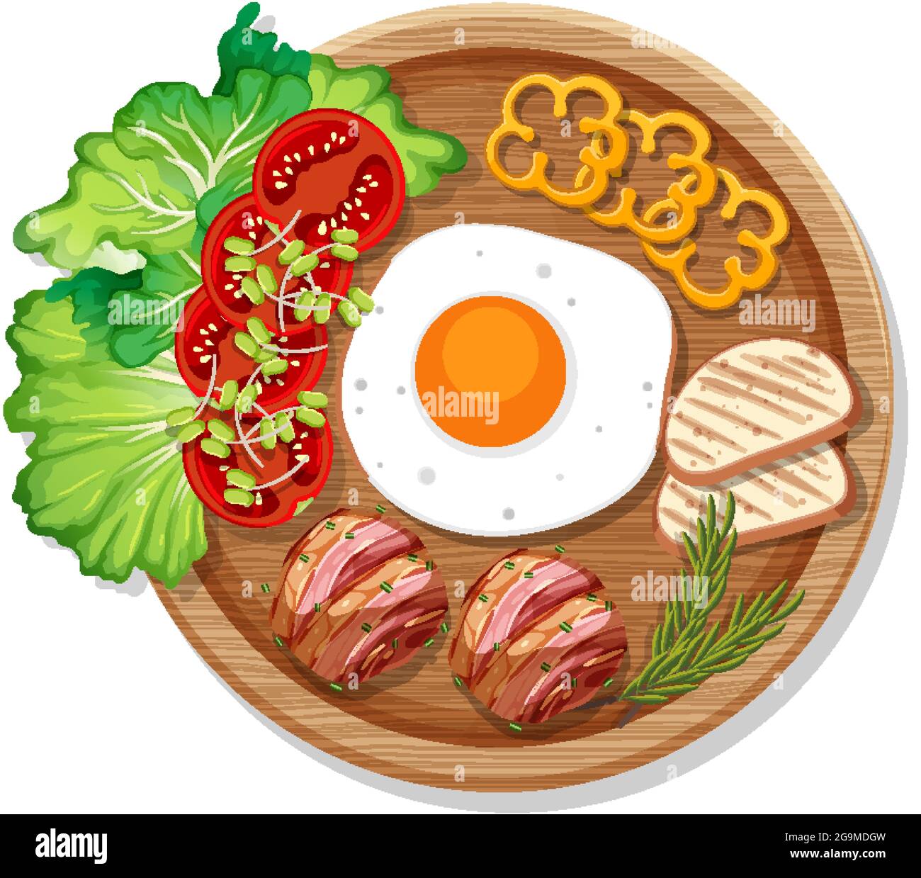 Vista superior del desayuno en un plato de dibujos animados estilo aislado ilustración Imagen Vector de stock - Alamy Vista superior del desayuno en un plato de dibujos animados estilo aislado ilustración Imagen Vector de stock - Alamy