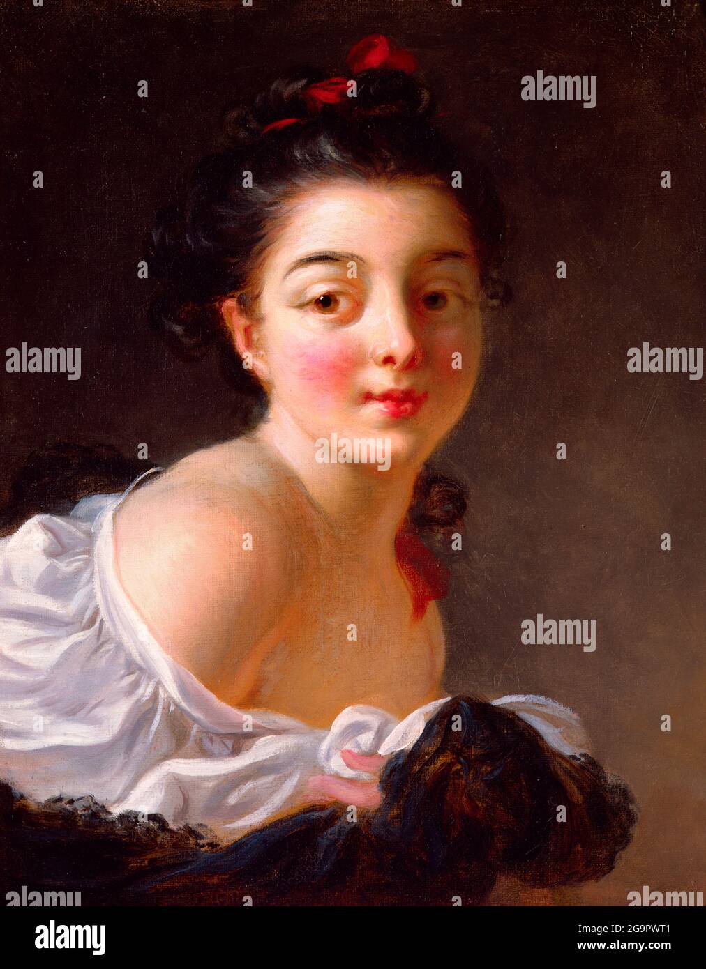 Mujer joven con pelo marrón por Jean-Honoré Fragonard (1732-1806), óleo sobre lienzo, c. 1758-1770 Foto de stock