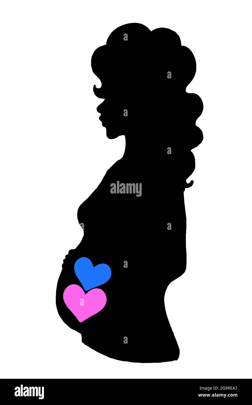 Dibujos animados, mujer embarazada medio cuerpo y bebés gemelos , niño y  niña bebé, silueta aislada Fotografía de stock - Alamy