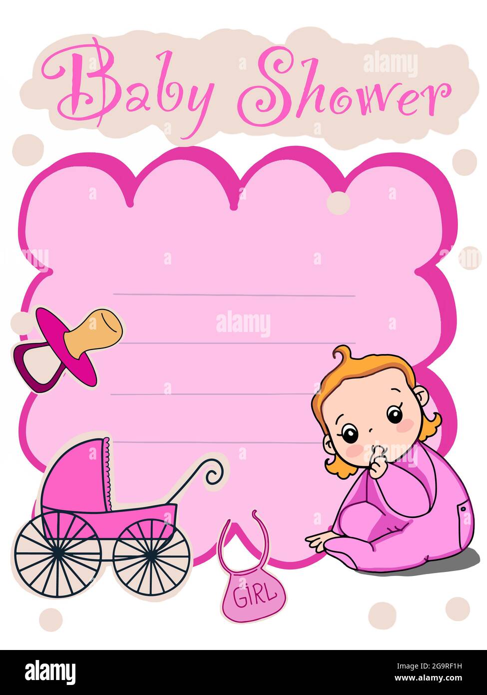 Lindo bebé niña, niño bebé ducha tarjeta, inventar, ilustración. Foto de stock