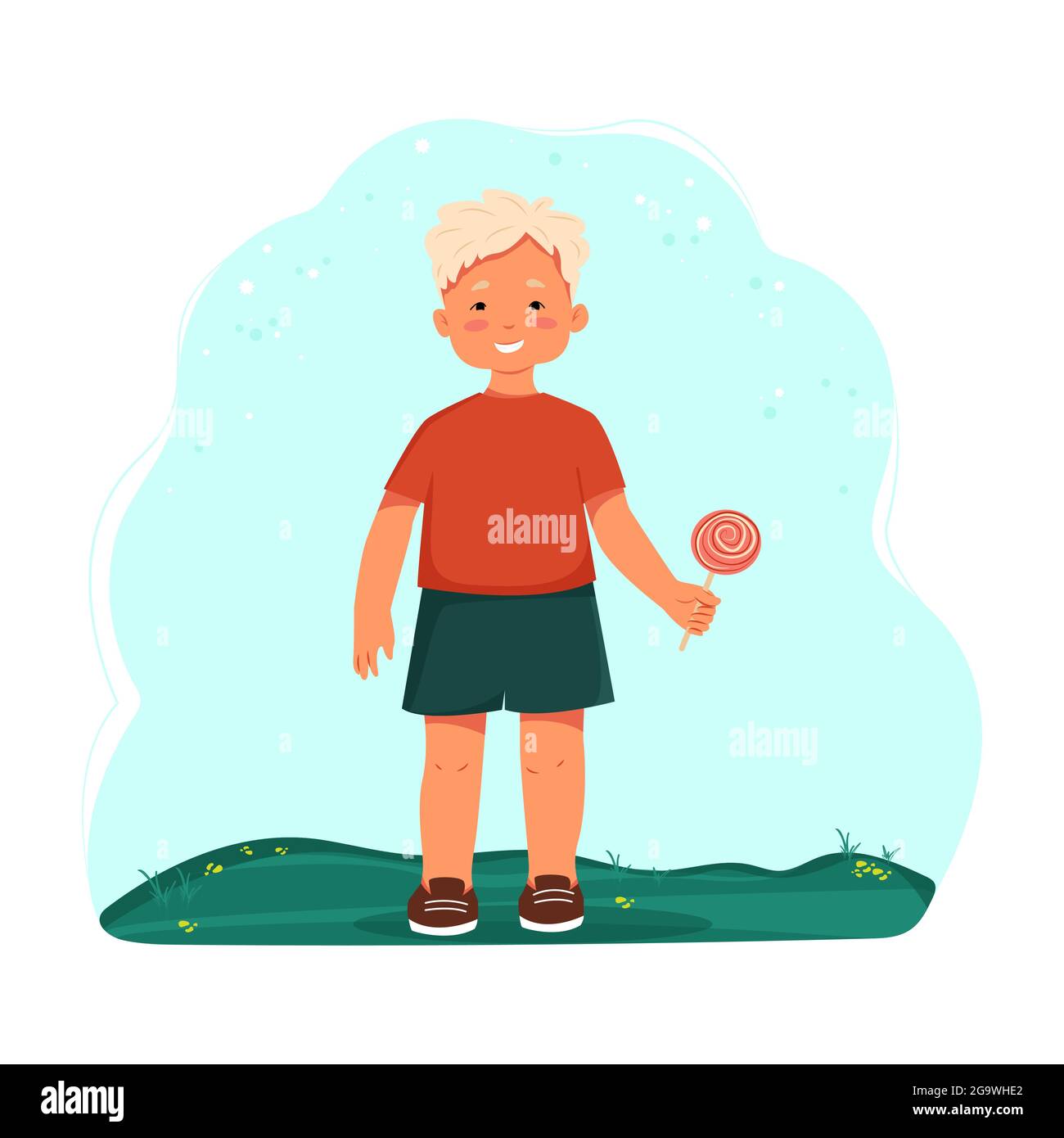 Un niño en la camiseta verde ilustración de carácter de dibujos animados  Imagen Vector de stock - Alamy