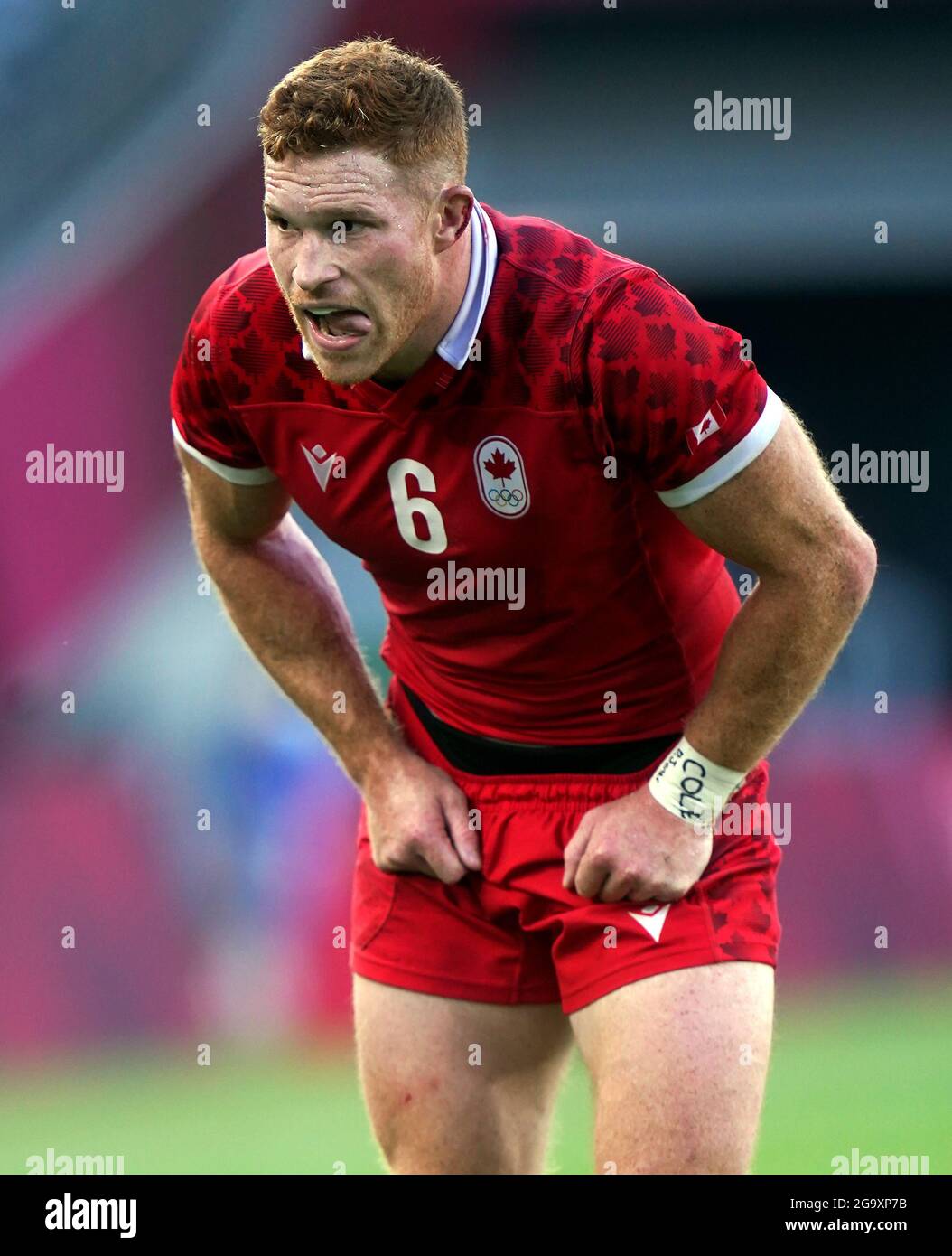 Connor Braid de Canadá durante los siete partidos de rugby masculino, que se celebraron en 7-8 en el estadio de Tokio el quinto día de los Juegos Olímpicos de Tokio 2020 en Japón. Fecha de la foto: Miércoles 28 de julio de 2021. Foto de stock