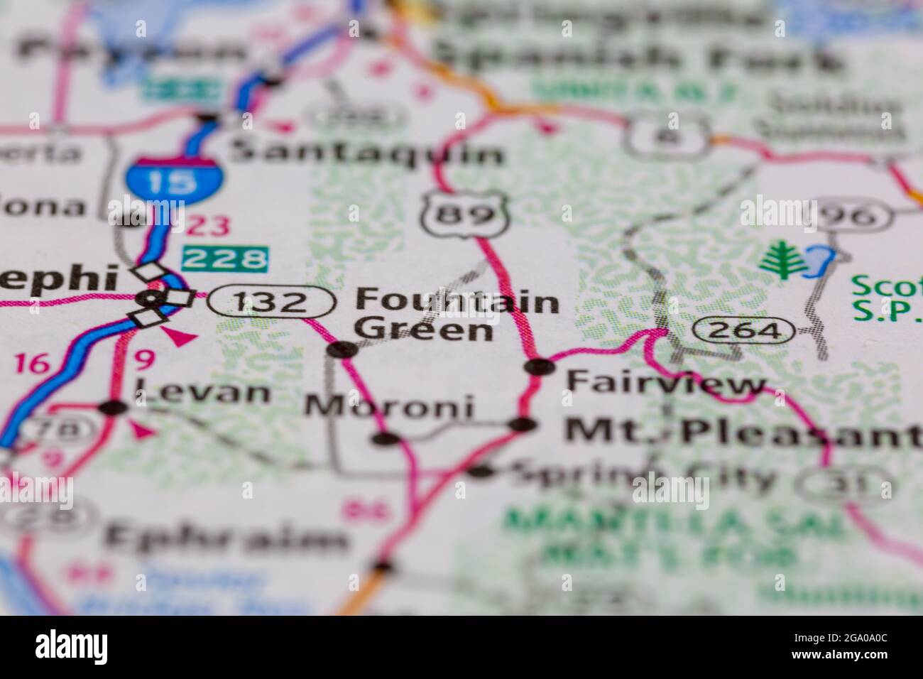 Fountain Green Utah USA se muestra en un mapa de carreteras o mapa