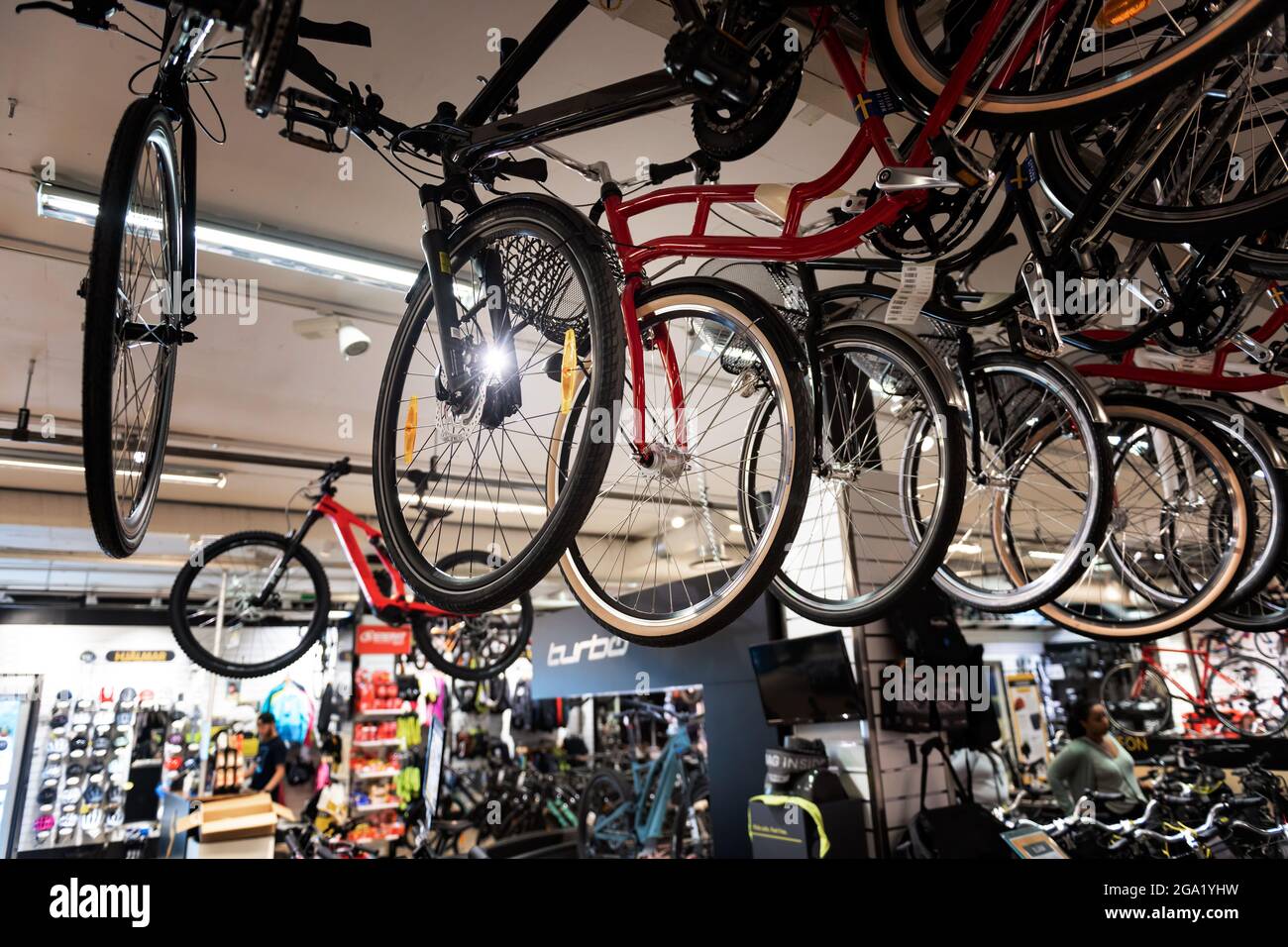 Apariencia símbolo Misterio Bicicletas a la venta en una tienda de bicicletas. Foto: Stina Stjernkvist  / Código TT 11610 Fotografía de stock - Alamy