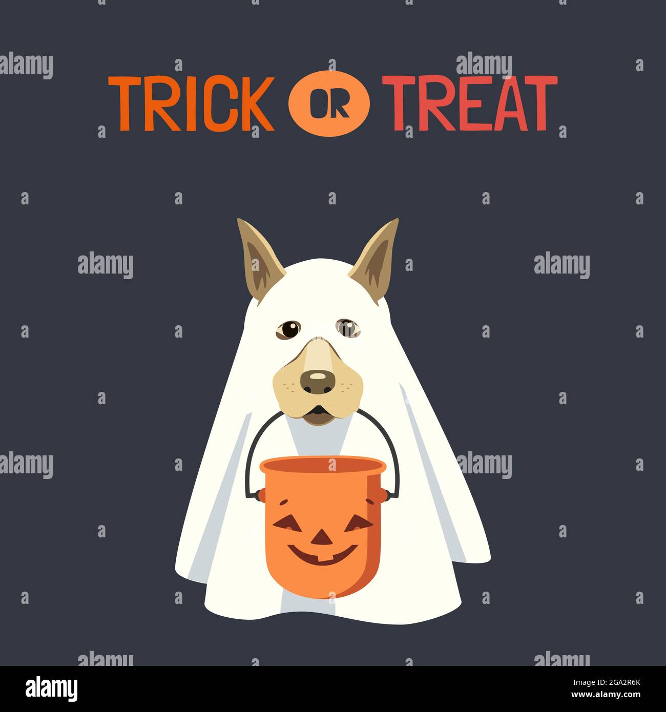 Perro con traje de fantasma con cubo de Halloween Imagen Vector de stock -  Alamy