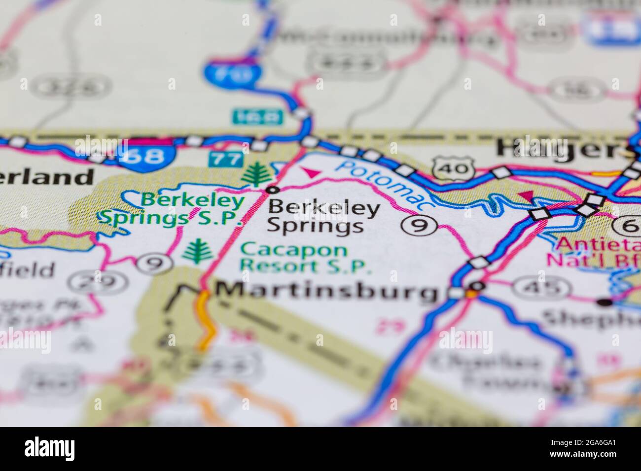 Berkeley Springs West Virginia USA se muestra en un mapa de carreteras o mapa geográfico