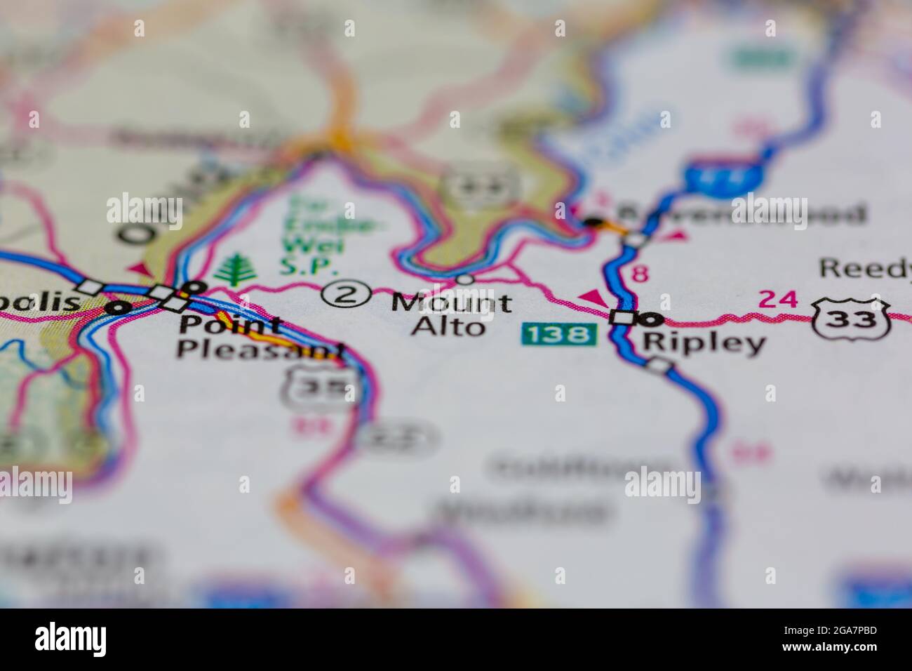 Mount Alto Virginia se muestra en un mapa de carreteras o en un mapa geográfico Fotografía de