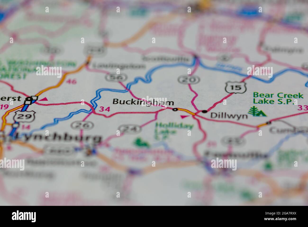 Buckingham Virginia Se Muestra En Un Mapa De Carreteras O Mapa   Buckingham Virginia Se Muestra En Un Mapa De Carreteras O Mapa Geografico 2ga7rxx 