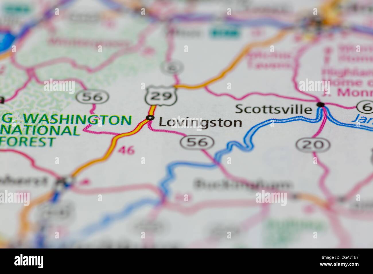 Lovingston Virginia se muestra en un mapa de carreteras o mapa