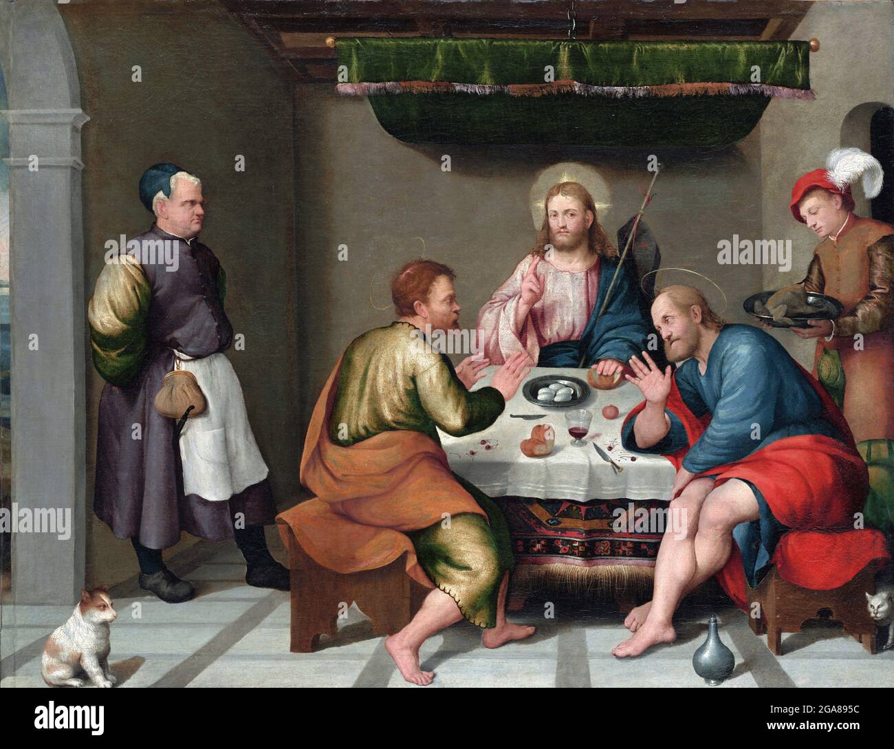 Cena en Emaús por Jacopo Bassano (1510-1592), óleo sobre lienzo, c.1538 Foto de stock