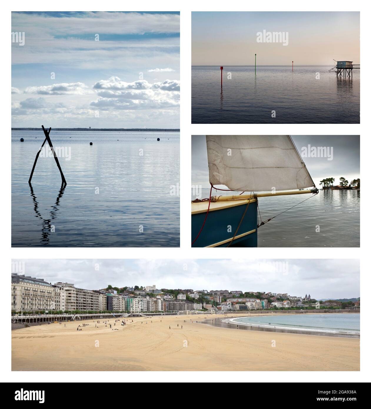 Collage de varios paisajes marinos y playas europeas Foto de stock