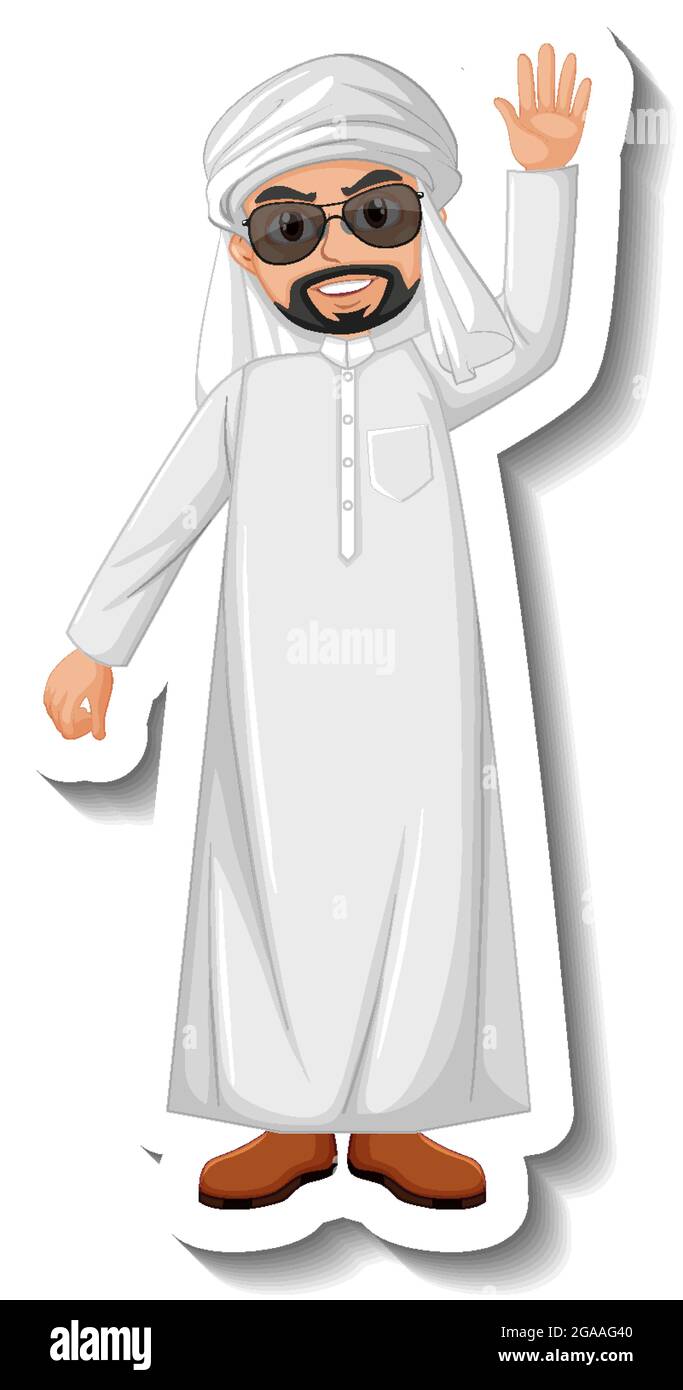 Personaje de dibujos animados de un hombre árabe sobre una ilustración de  fondo blanco Imagen Vector de stock - Alamy