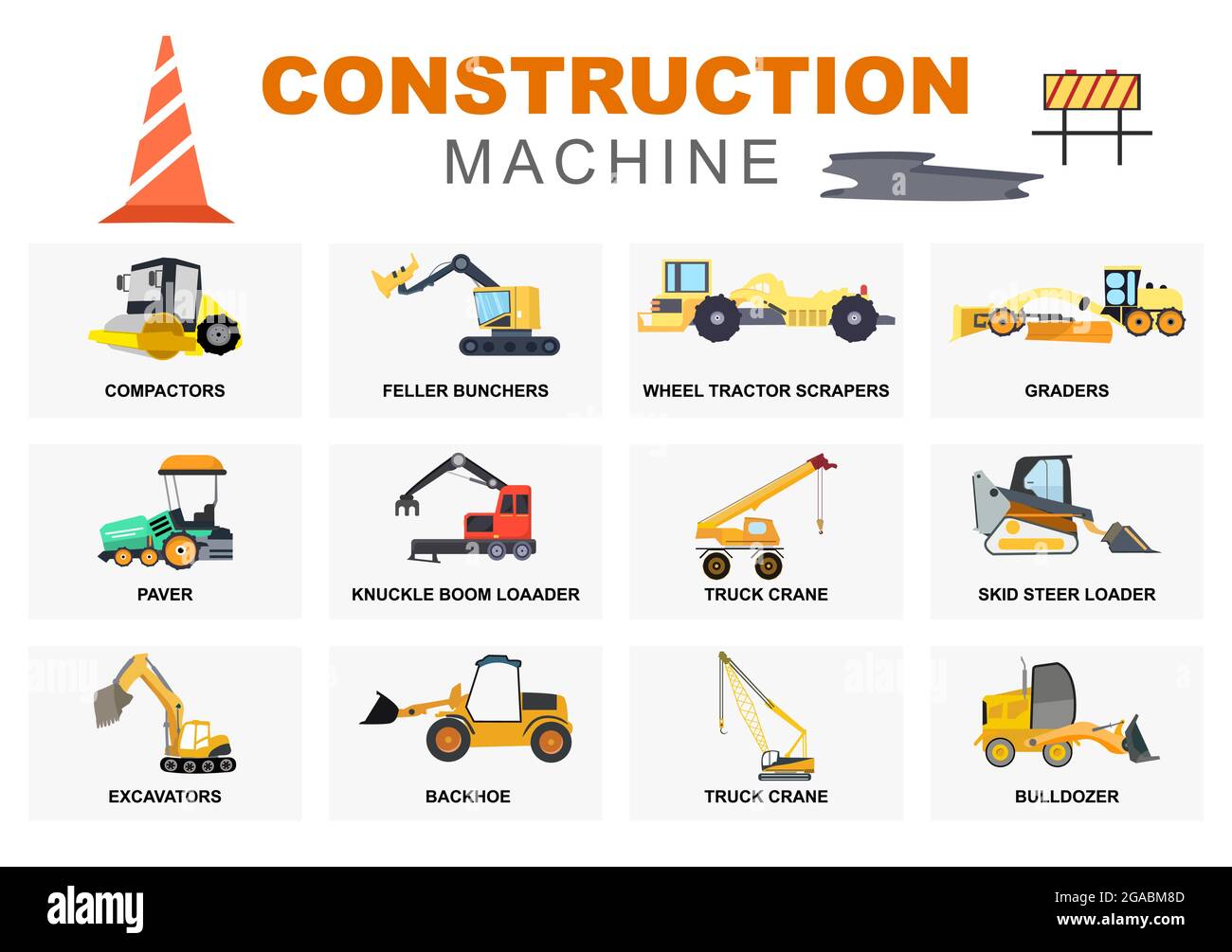 Set Construction Machine of Real Estate Vector illustration. Hay varios